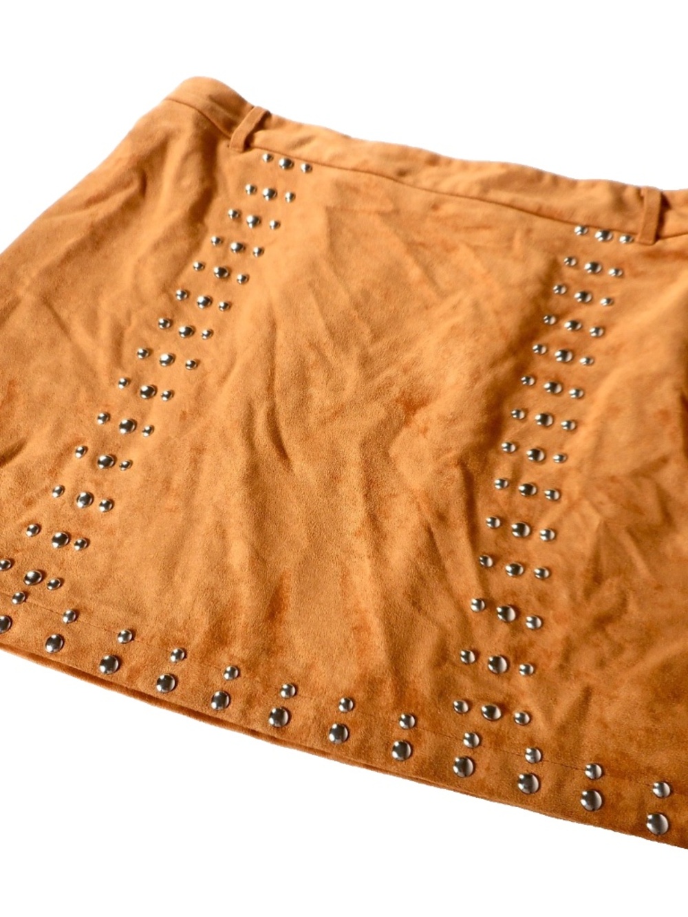 NWT Forever 21+ Soft Carmel Faux Suede Sz 2X Studded Mini Skirt Golden Brown
